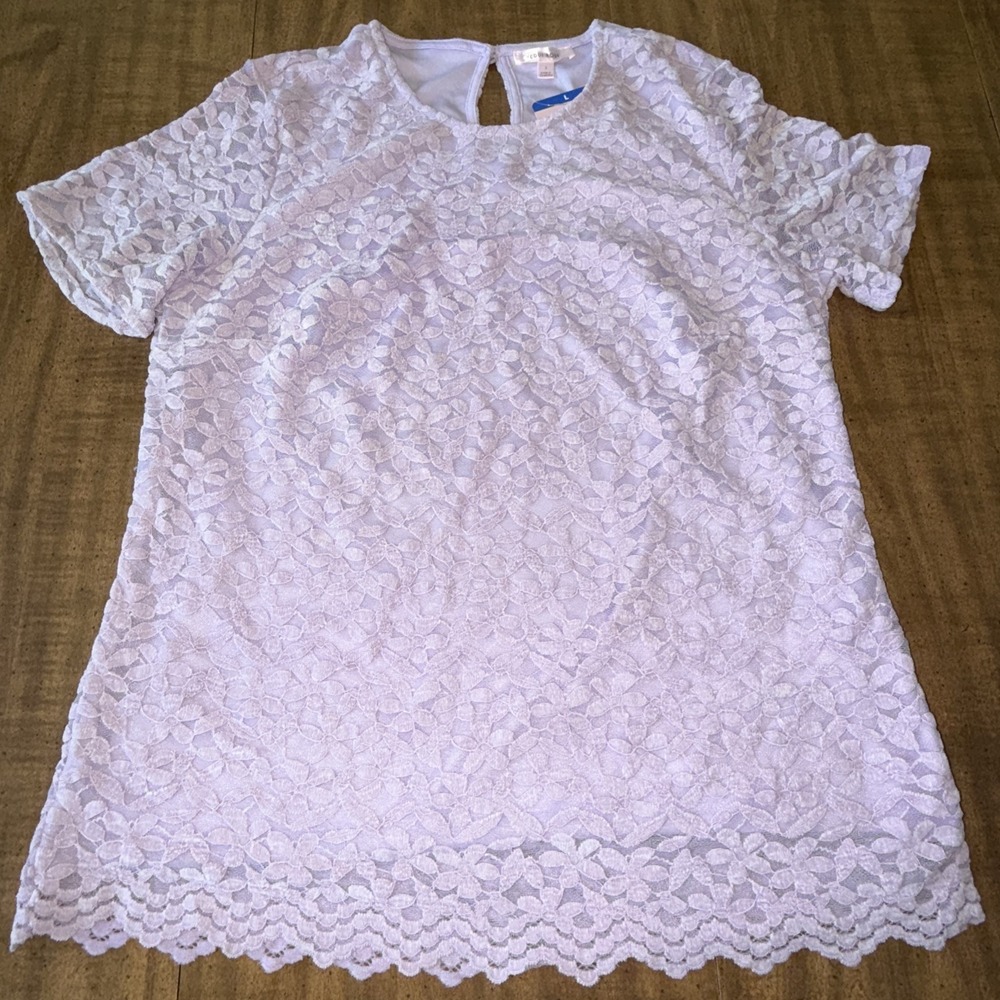 Teddi Rose Womens Top  Lace Floral Stretch Short Sleeves Purple XL‎ New